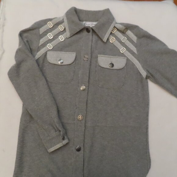 Vintage St. Germain Paris USA Womens Button Up Top Small Gray Unique - Picture 1 of 15